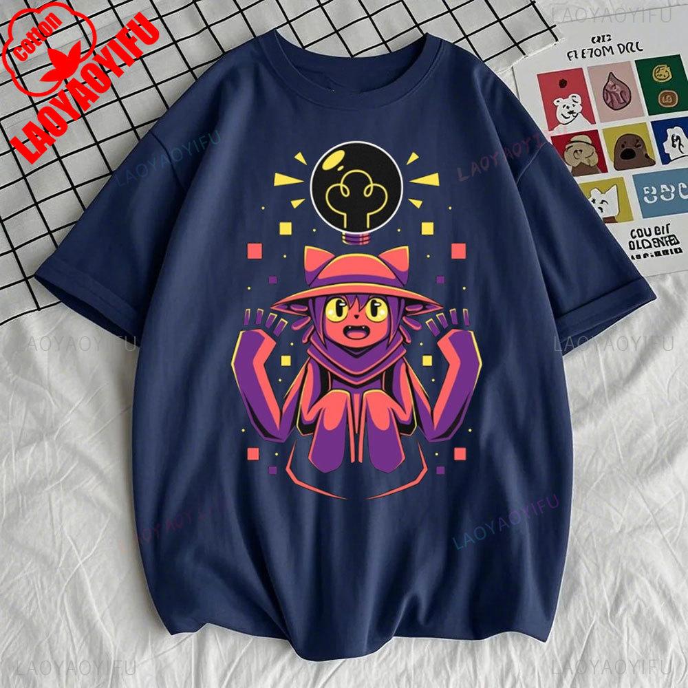 Cat Eyes T-shirt Oneshot Niko Cute Cat Video Game T-shirt Men Kawaii Cartoons Tees Men Clothing Hipster Short Sleeve