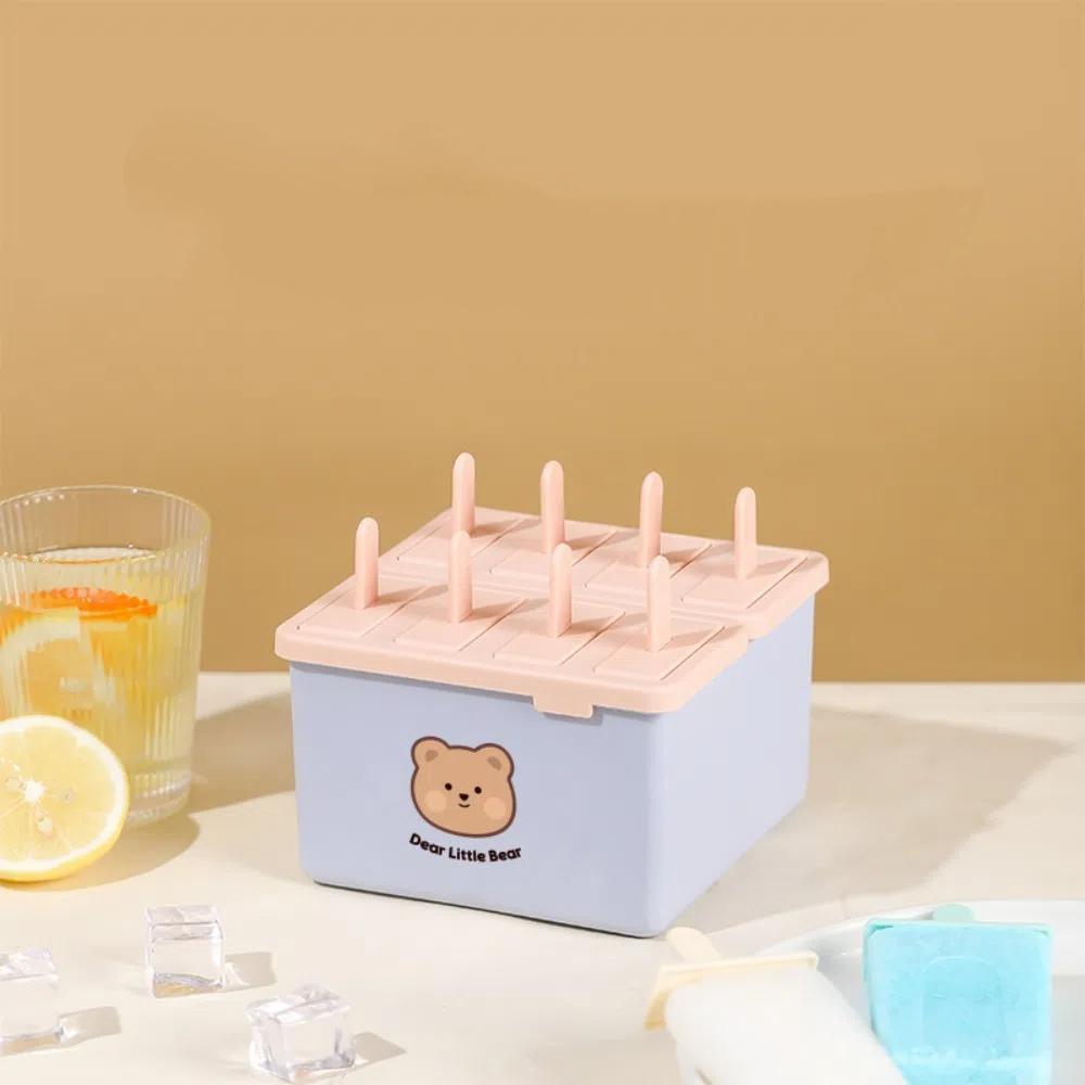 Nové 4/8 mřížkové formičky na nanuky s víčkem, opakovaně použitelné výrobníky nanuků, sada pro domácí výrobu ve tvaru medvěda, domácí mražené