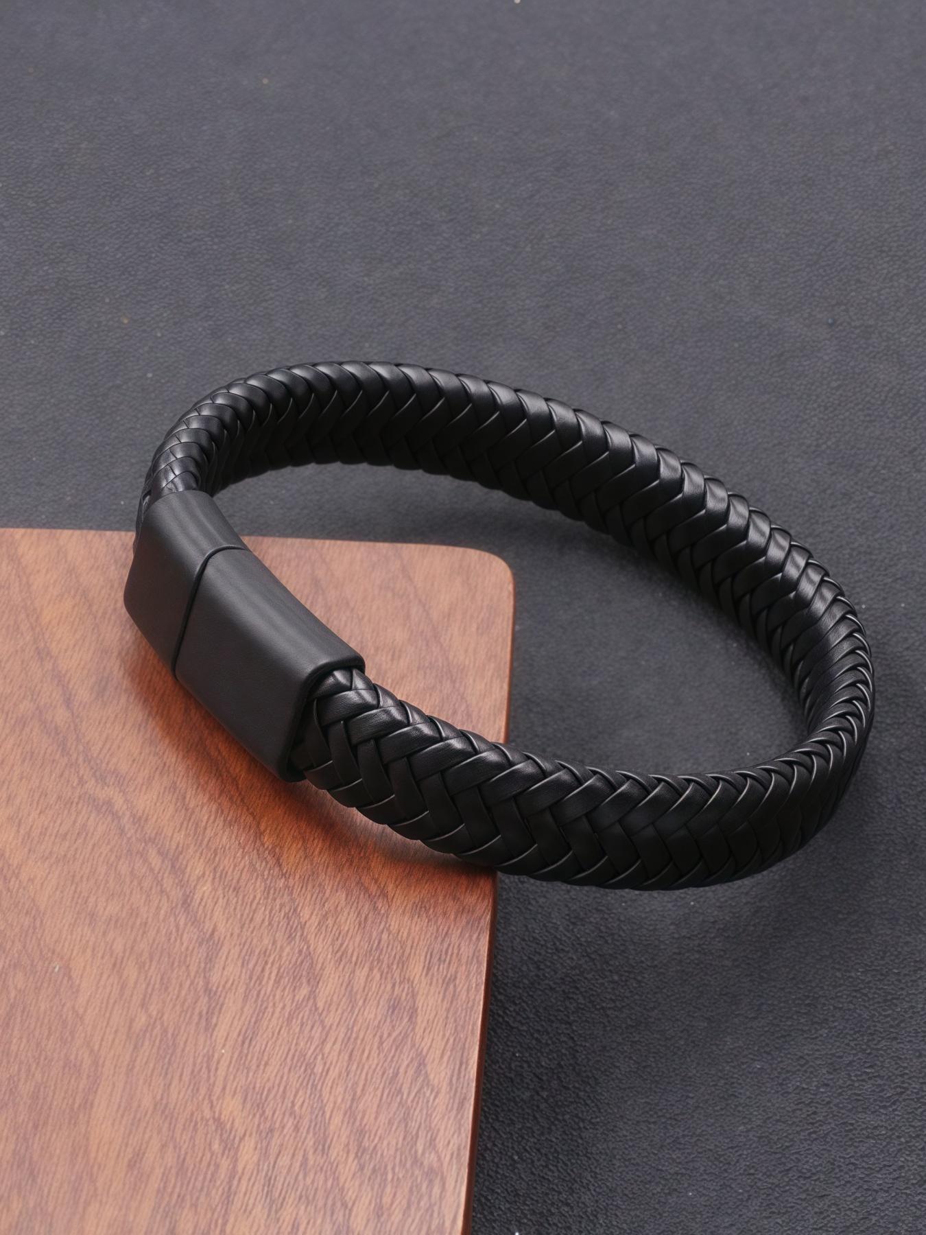 

New Hot-selling Vintage Retro Men s Leather Open Bangle, Simple Multi-Size Woven Leather Hand Rope, Outdoor Sports Gift 20cm чорний