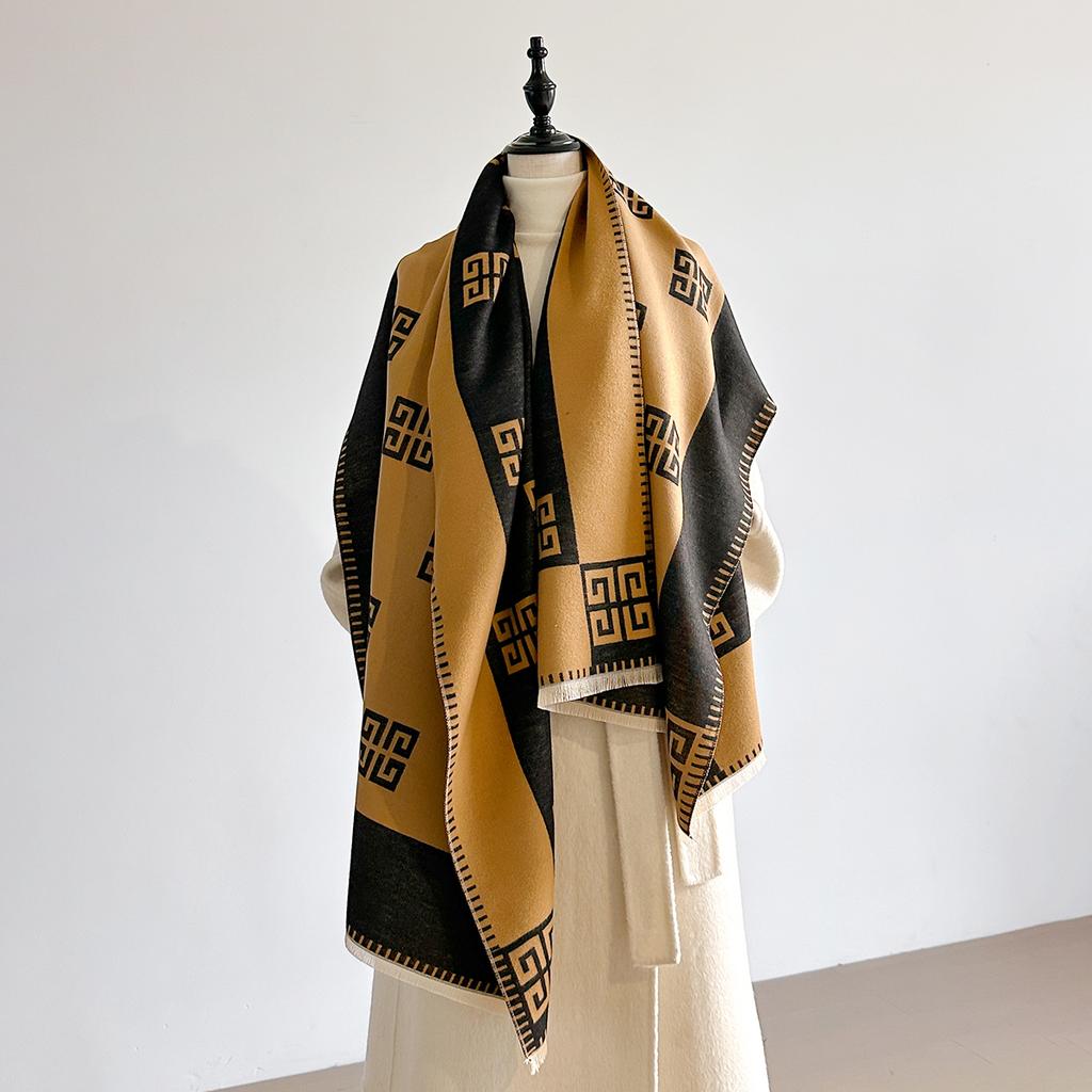  Latest Design Winter Two-Sided Jacquard Cashmere Scarves High Quality Women Thicken Wrap Shawl Ladies Wool Pashmina Scarf