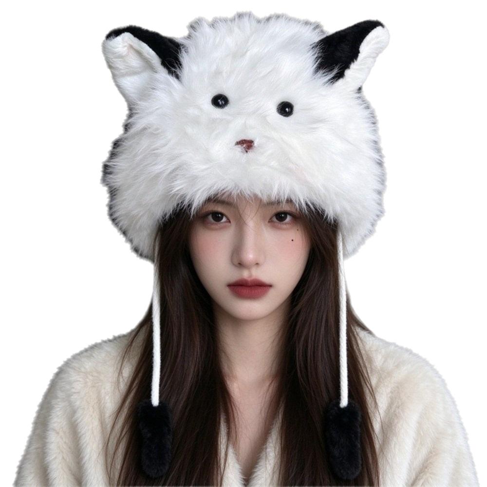 Ear Protection Plush Beanie Warm Lei Feng Cap Cute Faux Fur Hat for Women