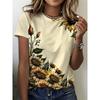 Damen Freizeit Rundhals Blumenmuster T-Shirt