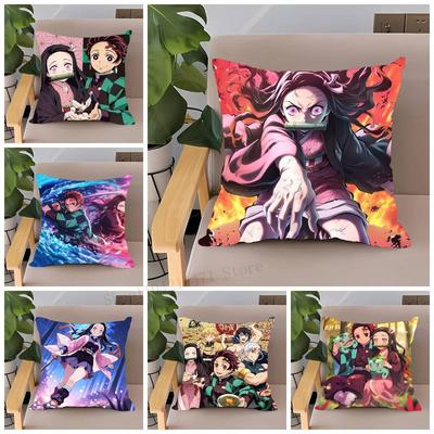 Anime Demon Slayer Kamado Tanjirou Kamado Nezuko Pillow Case Home Decor Throw For Sofa Bed Car Room Decor Gift Idea