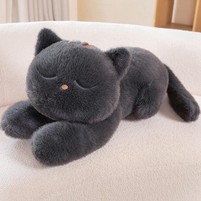 Giant Funny Black/Gray/Beige Lying Cat Plush Toys Soft Simulated Cat Plushie Dolls Stuffed Animal Pillow Children Birthday Gift