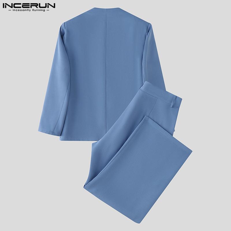INCERUN Two Pieces Outfits Men Long Sleeve Layers Thin Blazer Long Straight Pants Party Sets