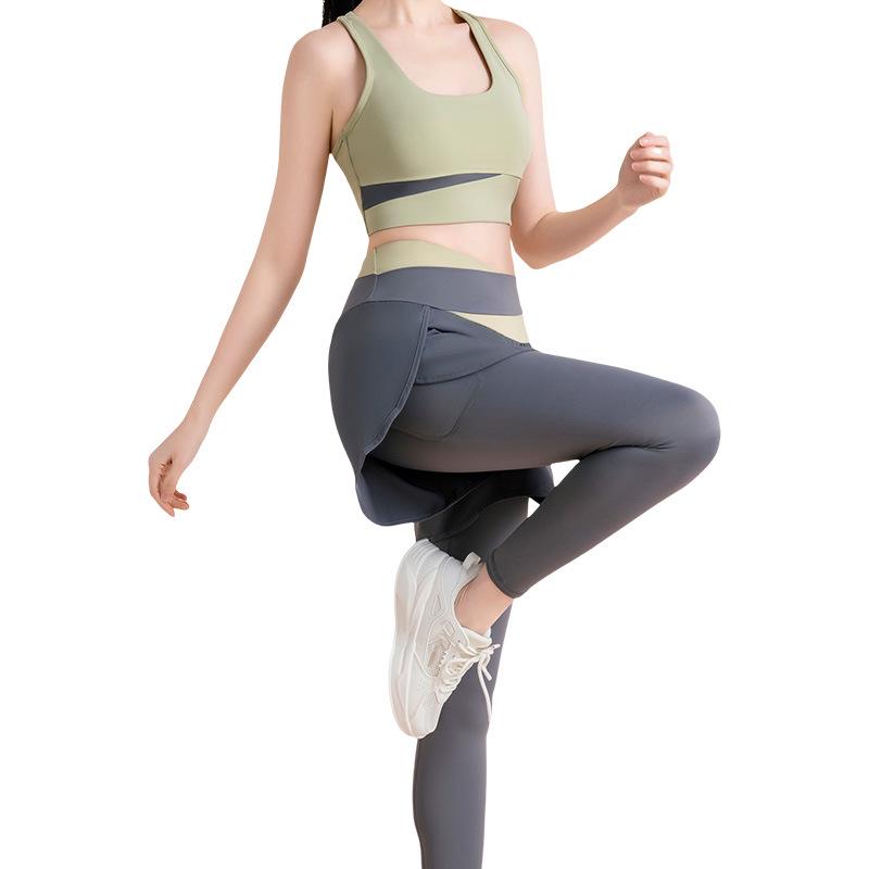 Nodin High-Waisted Colorblock Yoga Pants - Quick-Drying, Anti-Exposure, Elastic Tummy Control Fitness Leggings