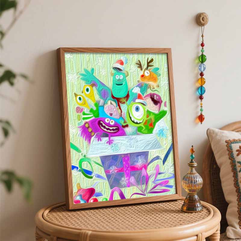 Disney oil painting Monsters Inc Christmas handmade diy art painting home decoration