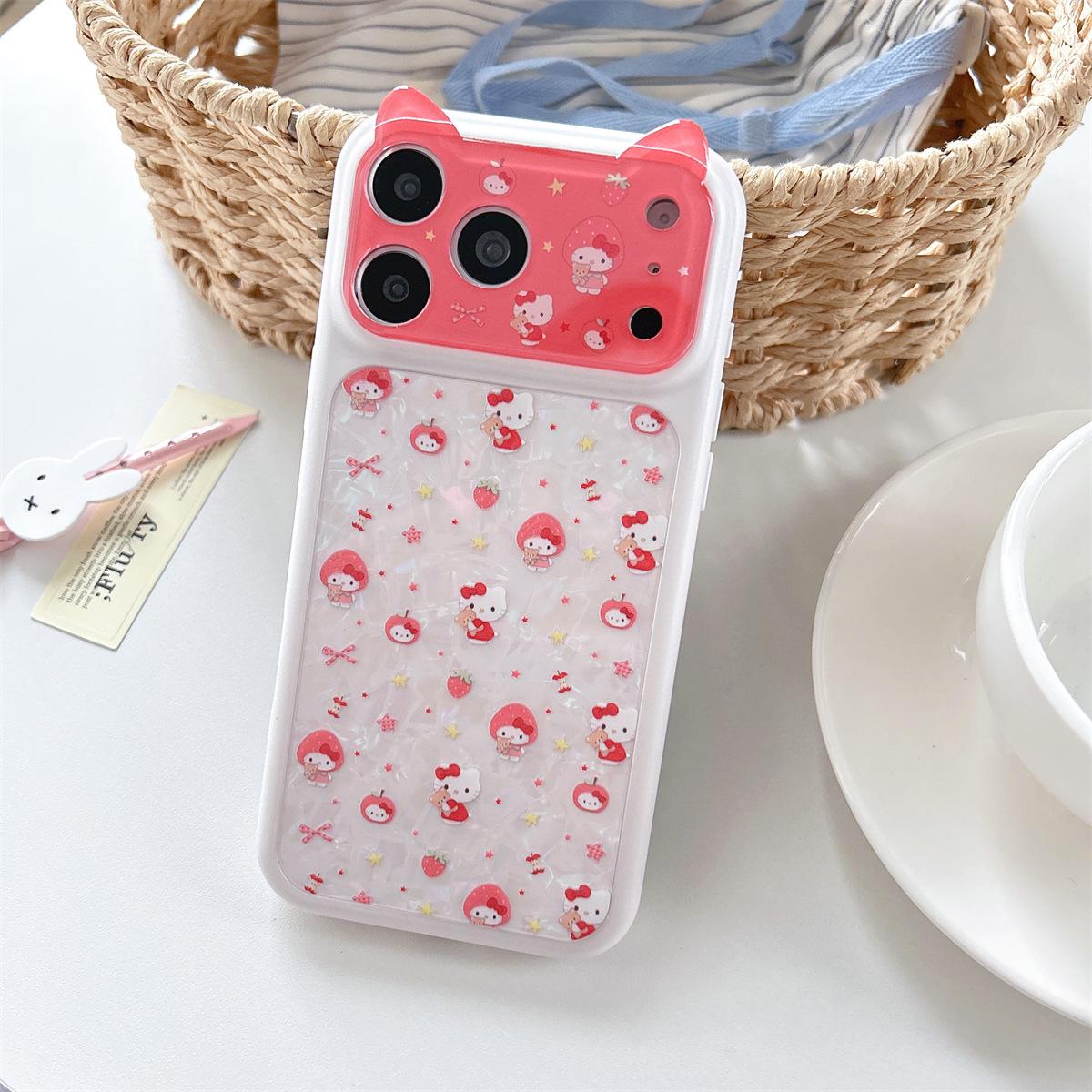 

KT Cat Cartoon Ears iPhone 15/16/17 ProMax Anti-Fall Case 15 Pro Max