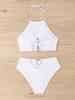 2024 European & American Solid Color High Waist Split Bikini Swimsuit for Women