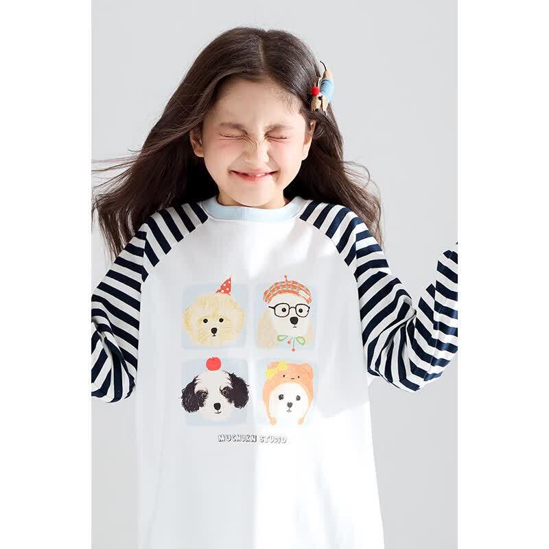 Mucmukn Girls' Doggy Stripe Long Sleeve T-Shirt