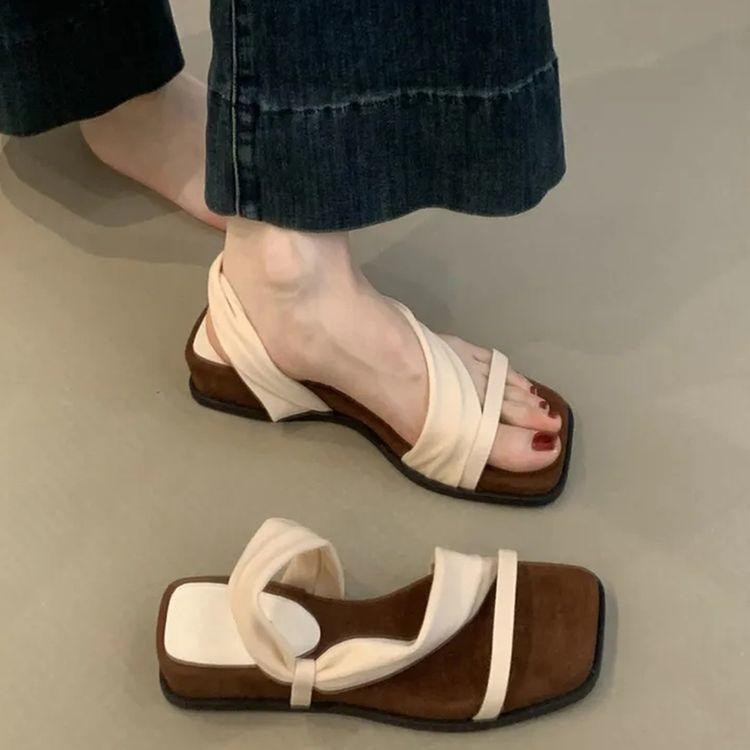 2025 New Thick-soled Square Head with Two Sandals, Women's Open-toed Simple Beach Vacation Wind Non-slip Cool Slippers