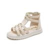 Girls Roman Sandals Open Toe Braided Solid Color High-top Simple Rivets Summer Hollow Flat Casual Shoes