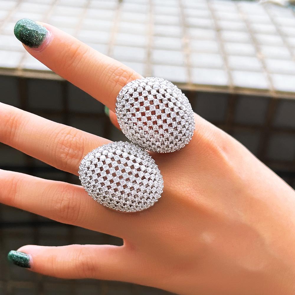 Lux Ușor Lux Stea Țigănească Zircon Micro-Incrustat Geometric Gol Inel Mare Inel Oval Diamante Complete Bijuterii