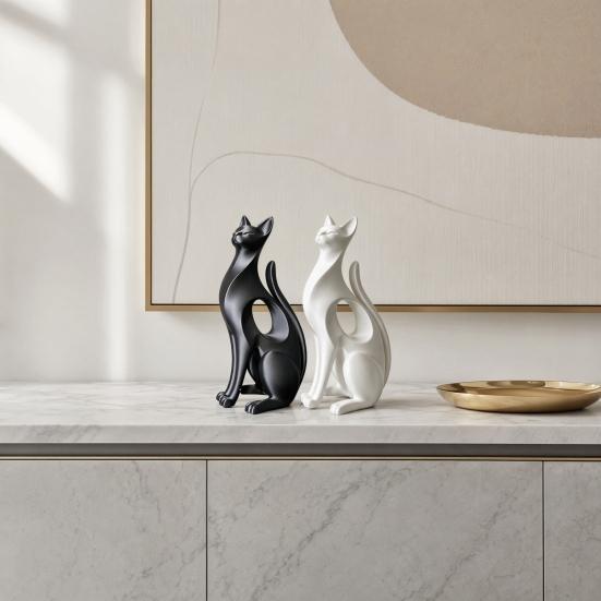 3D Printed Cat Figurine, Modern Geometric Cat Sculpture, Minimalist Art Decor for Entryway Desk Shelf, Cat Lover Home Gift