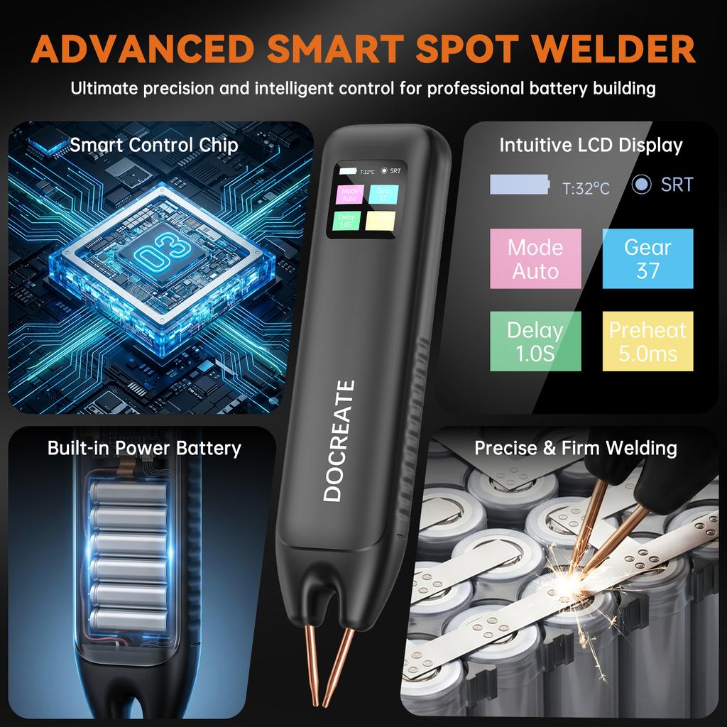 Docreate 756 Portable Handheld Spot Welder For 18650 Battery DIY, Mini Household Touch Welding Machine, 0.1–0.25mm Nickel Sheets