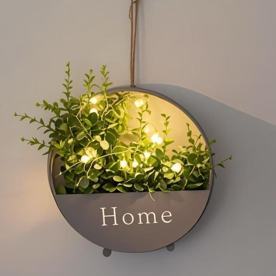 Artificial Wall Hanging Flower Planter Creative Round Modern Storage Shelf Basket Artificial Flowers Balcony Living Art Decor