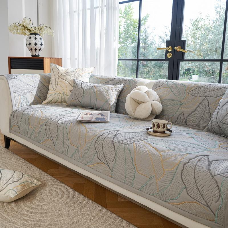 

1PC Luxury Pure Cotton Sofa Seat Cover Breathable All Season Universal Couch Seat Pad Leaves Jacquard Non-slip Sofa Towel A 70x70cm 1pc