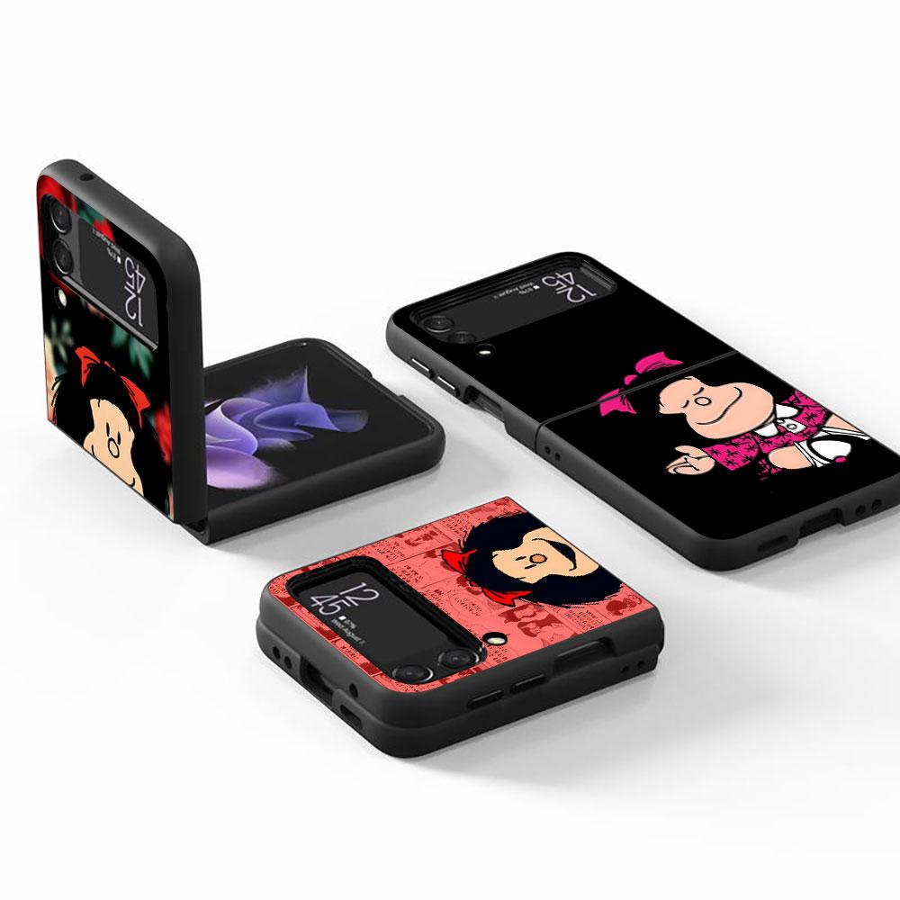 Cute Mafalda Case for Samsung Galaxy Z Flip4 Flip3 5G PC Hard Cell Phone Shell Z Flip 4 3 Black Coque Zflip4 Zflip3 Cover