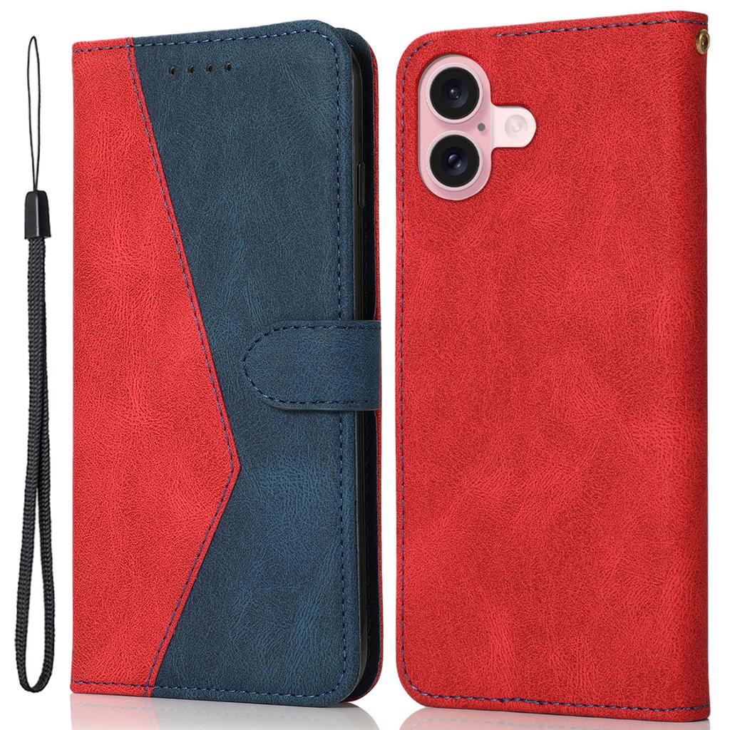 For iPhone 16 Plus Case Splicing Color Magnetic Clasp Leather Phone Cover
