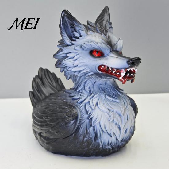 Creepy Gothic Party Booth Decorations 3D Printed Wolf Duck Collectible Figurine, Halloween Striking Wildlife Desk Decor, Fantasy Werewolf Statue with