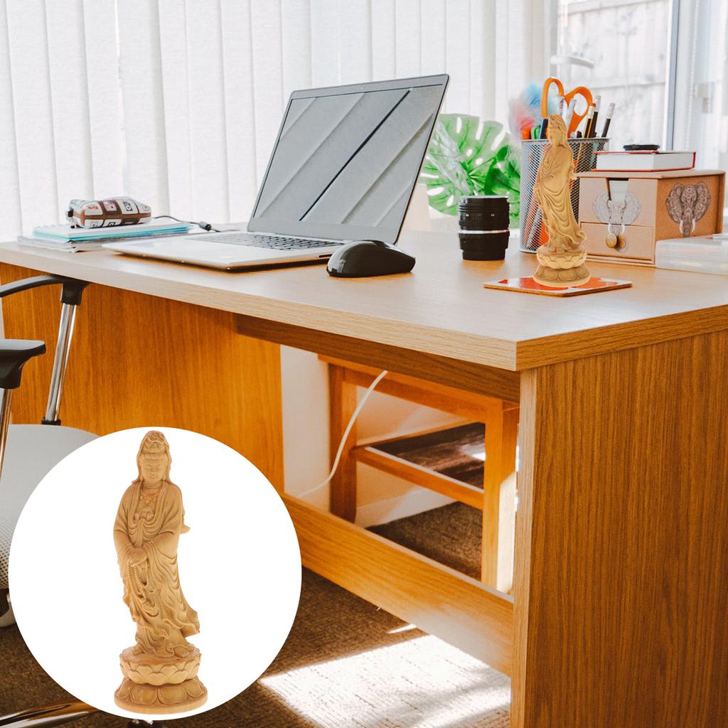 Figure Statue Ornament Buddha Chinoiserie Decor Good Luck Home Desktop Adorn Wooden Quan Yin Carving Household