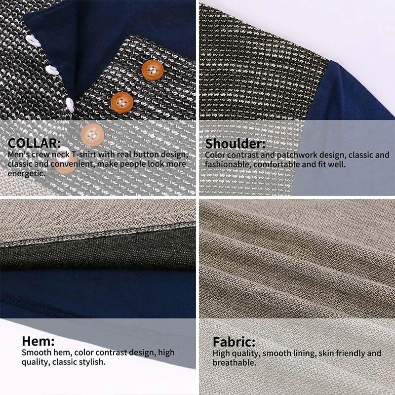 Мужские облегающие повседневные футболки с длинными рукавами и пуговицами — фото 6