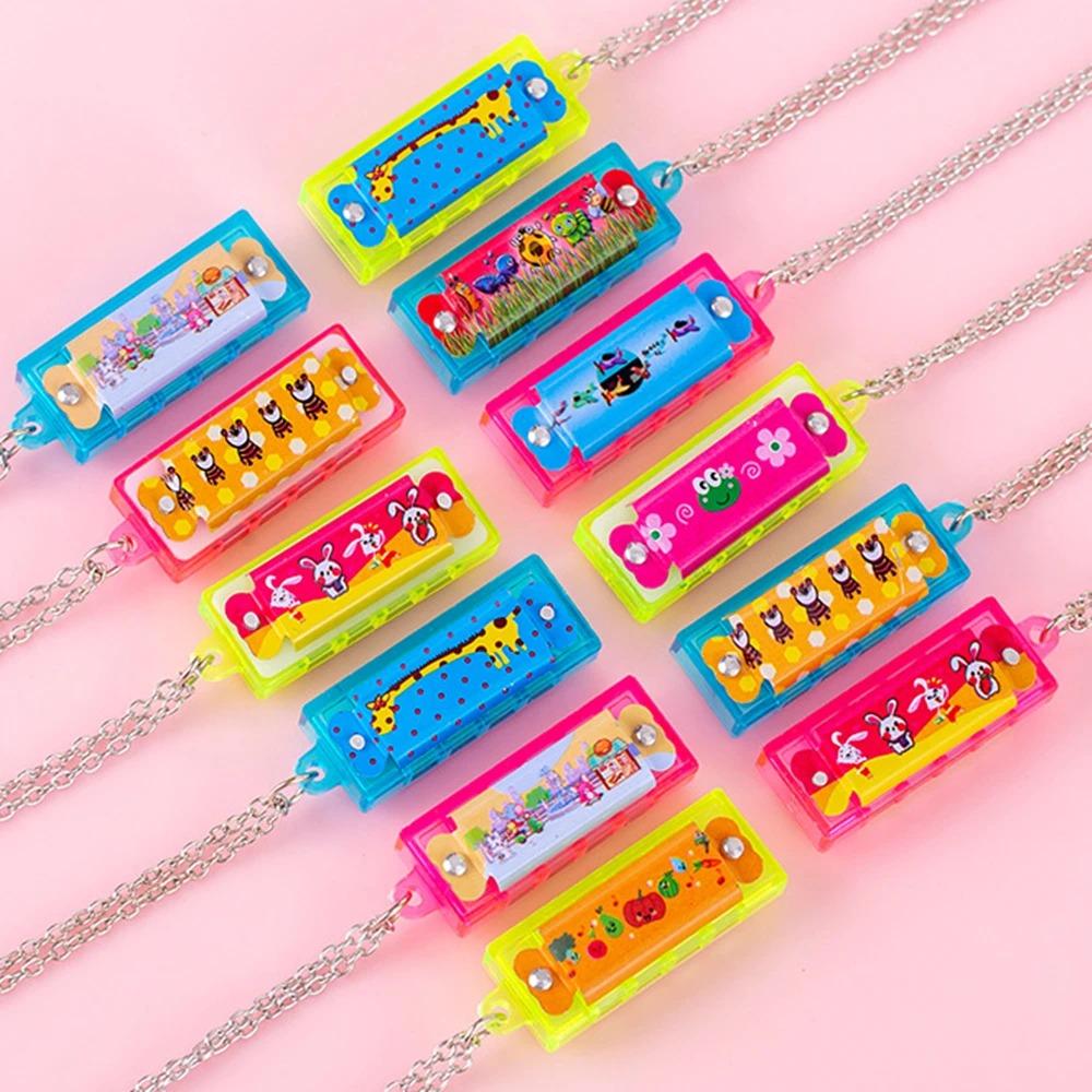 10pcs Mini Necklace Harmonica Cartoon Developmental Toys  Kindergarten School Gift Pack