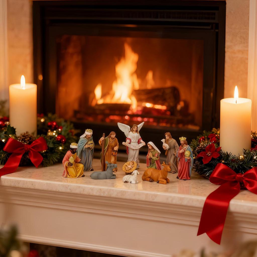 Nativity Set Indoor Resin Jesus Figurines Religious Christmas Decorations Small Figurines Nativity Scene Table Decor For Indoor