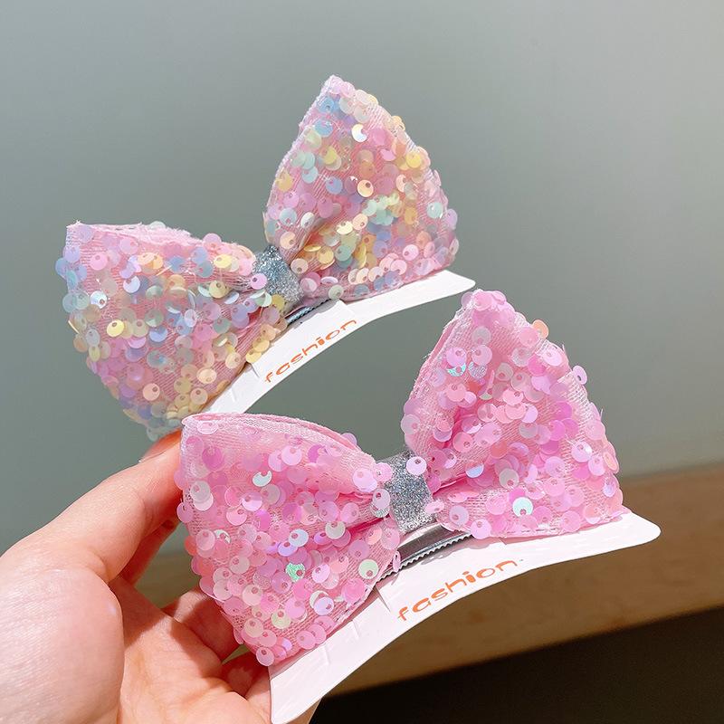 Children's color sequined three-dimensional bow hairpin girl cute princess top clip hair accessories