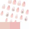 French White Gradient Rhinestone Almond-Shaped Fake Nails