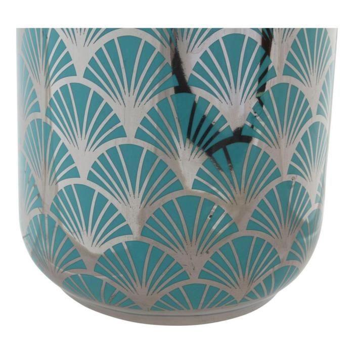 Vase - Design Oriental - Turquoise - Porcelaine - 41,5 Cm - Finition Chromée