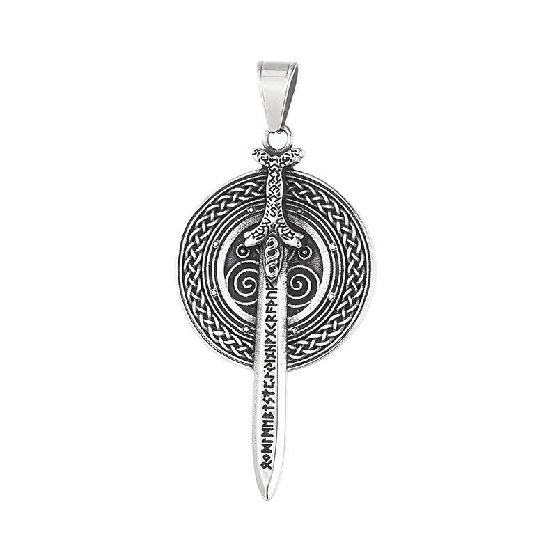 Vintage Nordic Cross Celtic Knot Charm Ornament, Viking Warrior Sword Shield Stainless Steel Men'S Pendant