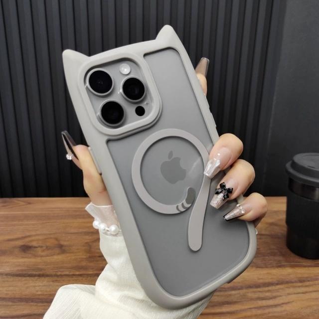 For For Iphone 16 Pro Max Cute Cat Ear Tail  Magnetic Silicone Frame Phone Case For For Iphone 13 14 15 Plus 17 Air Clean Cover iPhone 16 Plus