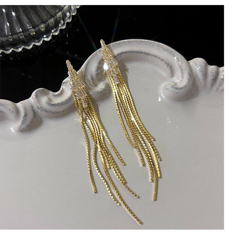 Silver needle fringed earrings for women, niche design zircon stud earrings, round face thin earrings. 925 silver needle