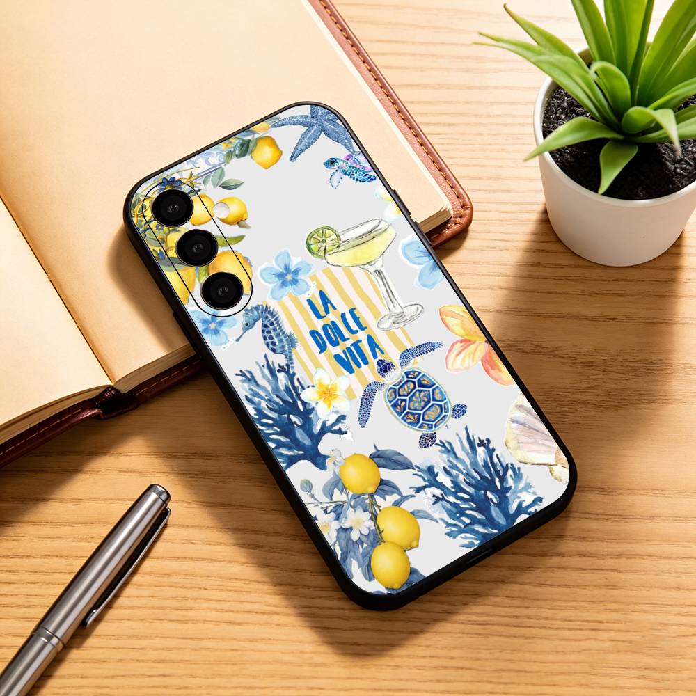 

Ocean Wine Glass Lemon Phone Case For Samsung Galaxy A73,A72,A71,A70,A53,A52,A51,Soft Silicone Black Cover Samsung a71 4g