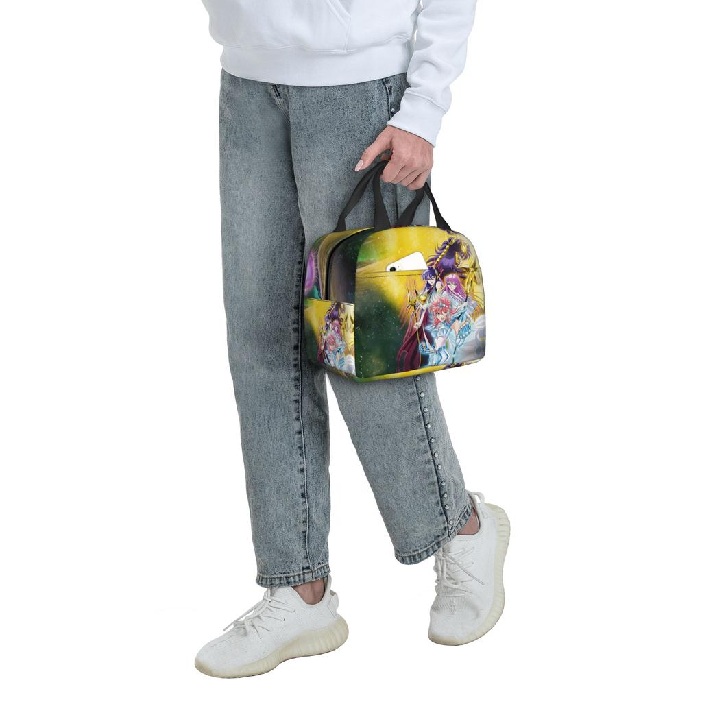 Custom Saint Seiyas Insulated Lunch Bag for Women Men Leakproof Anime Thermal Cooler Lunch Tote Beach Camping Travel