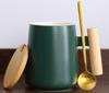 New Vintage Nordic Design Ceramic Coffee Mug with Lid Wooden Handle Retro Office Home Water Cup Simple Business Gift Drinking