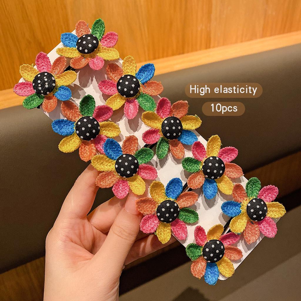10 Colorful Sunflower Leather Bands, Sweet and Cute Hair Accessories Suitable for Daily Use