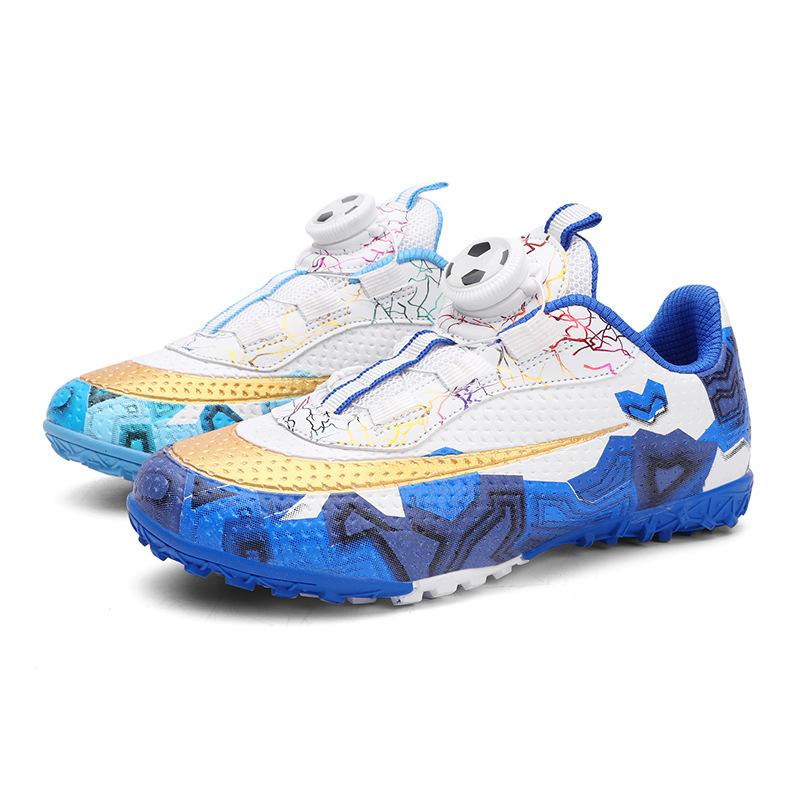Children'S Football Shoes Tf Broken Nails Artificial Turf Boys And Girls Rotating Buckle Leather Feet Mandarin Duck Game Training Shoes