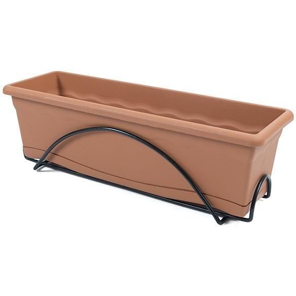 Jardinière PLASTIKEN 60x20cm avec plateau et support balcon - Terracotta - Collection Terra