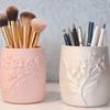 Relief Floral Makeup Brush Holder, Easy Ins Style Desktop Pen Holder, Bedroom Vanity Beauty Tool Storage Box