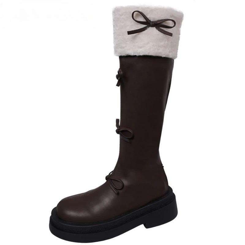 Autumn Winter Short Plush Woman Knee High Boot Fashion Butterfly-knot Knight Long Booties botas feminino