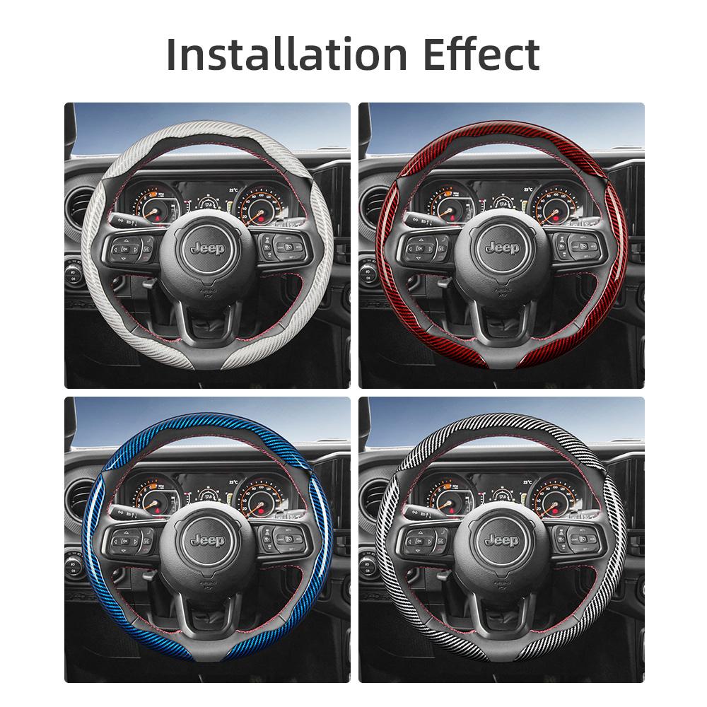 EPY1 Suitable for Jeep Carbon Fiber Texture Steering Wheel Cover Grand Cherokee Compass Wrangler Renegade Avenger Grand Wagoneer Red