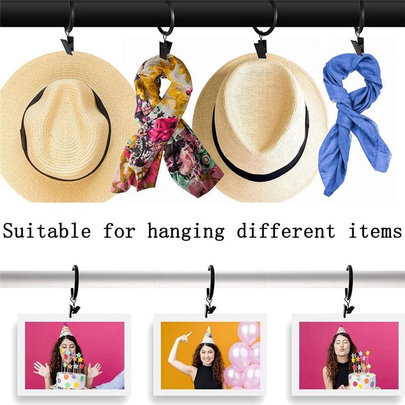 M-Modern-16 Pack Curtain Rings With Clips,Window Clip Rings Black Curtain Hooks Hangers Clip Rings For Hanging,1.26 Inch Diamete