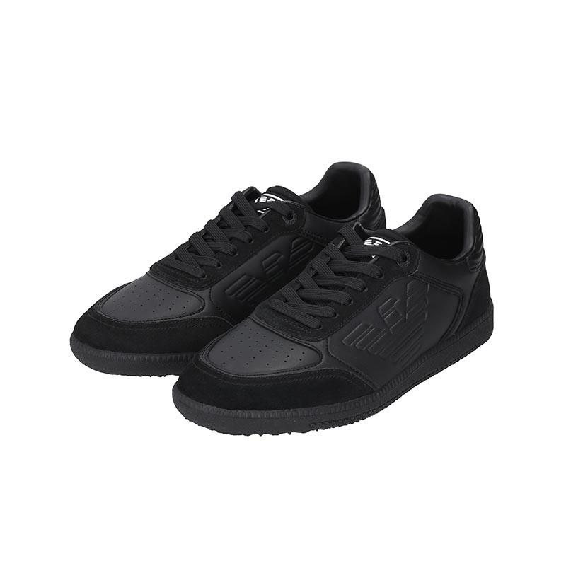 Emporio Armani Pu Leather Fabric Lace-Up Sneakers Unisex Sneakers Black 7X000405AF19826MC357