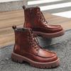 men luxury fashion original leather boots lace-up black brown shoes outdoors cowboy platform boot spring autumn chunky botas man