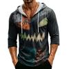 Men's Loose Fit Hooded Three-Quarter Sleeve Halloween Print Pullover