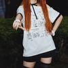 Japanese Y2k Subculture Cute T Shirt Off-shoulder White Short-sleeved Summer T-shirt Woman Cartoon Print Sweet Harajuku Tees