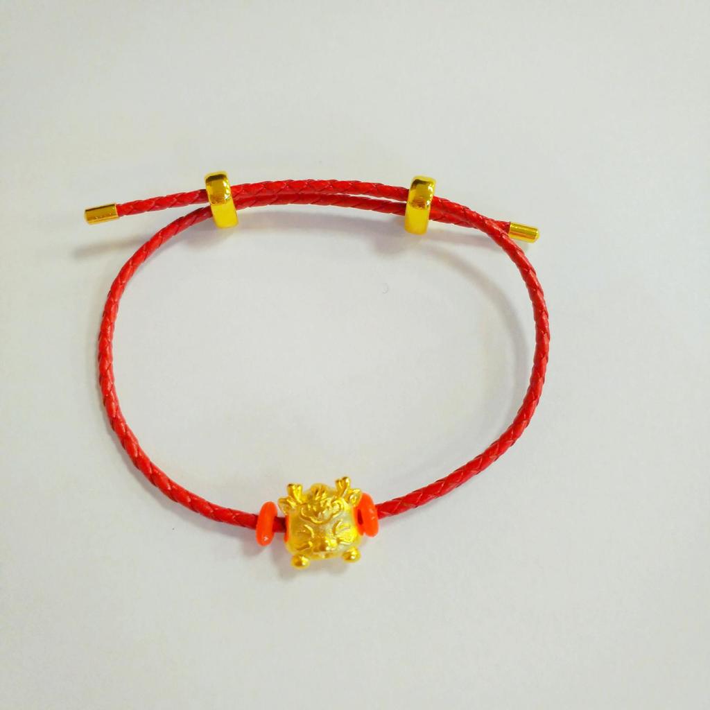 Zhou Family Year of the Dragon Zodiac Beaded Bracelet - Vietnam Sand Gold with Cute Dragon Accessories