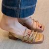 Fashion Sexy Women Heeled Sandals Designer Mid Heels Shoes Summer New Fad Square Toe Shallow Shoes 2025 Trend Elegant Chunky Lady Shoes